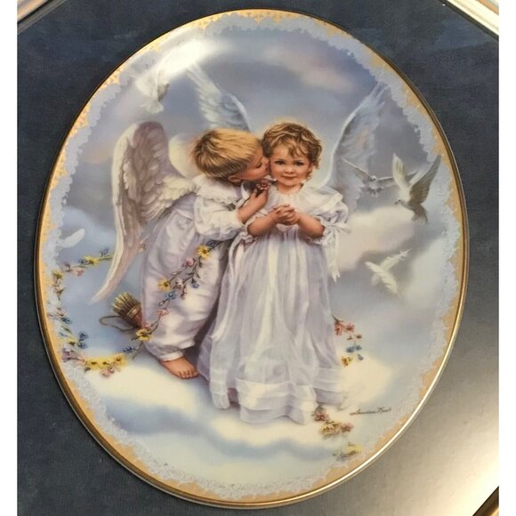 Sandra Kuck Collector Plate Angel's Wings Kisses 1999 Wood Frame Limited Edition - Picture 5 of 6